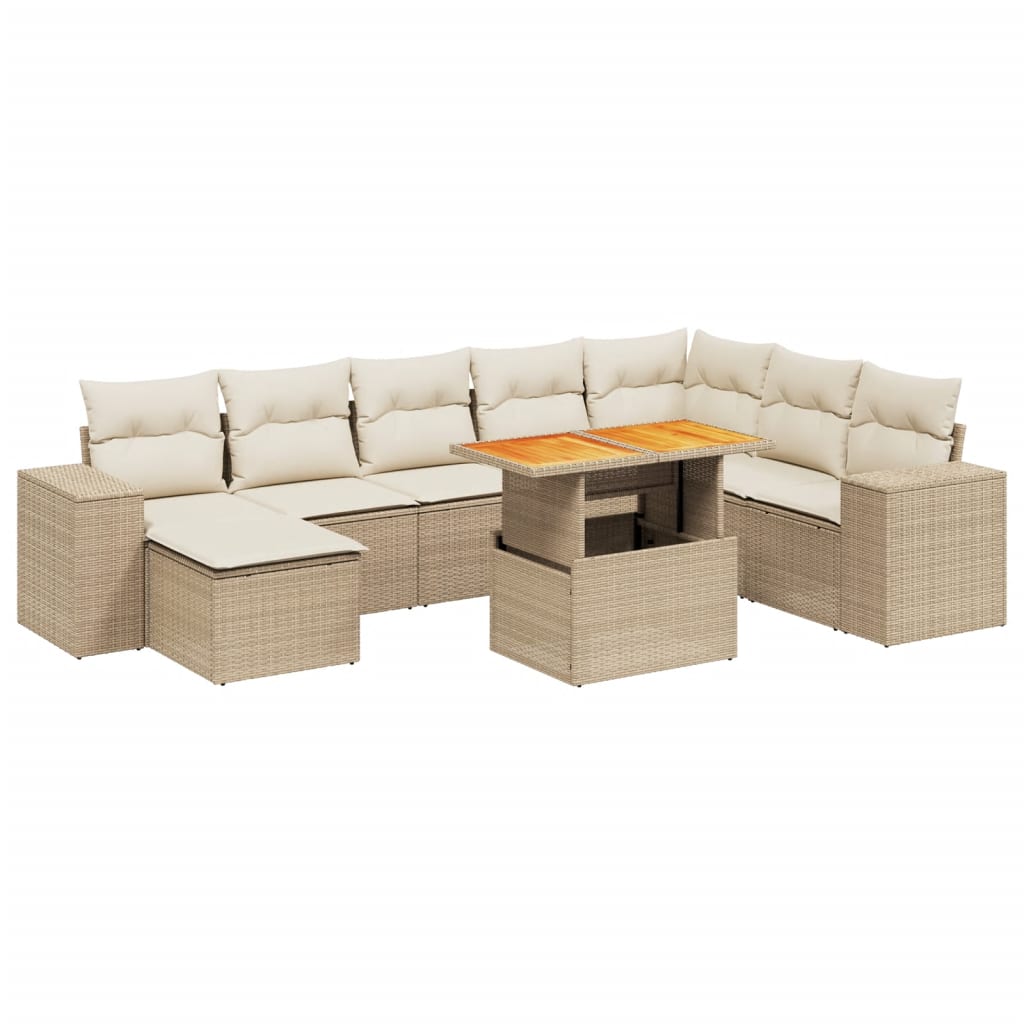 9-delige Loungeset met kussens poly rattan beige