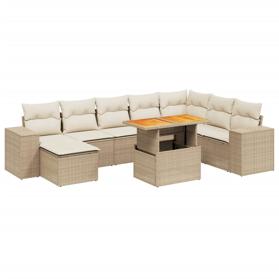 9-delige Loungeset met kussens poly rattan beige