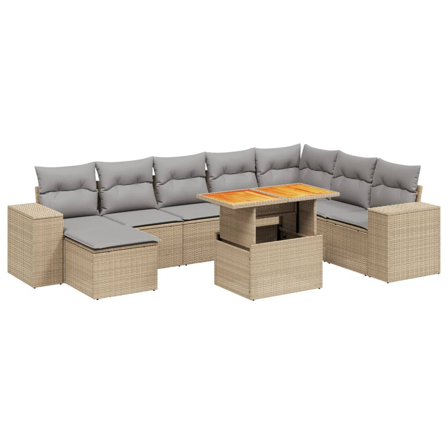 9-delige Loungeset met kussens poly rattan beige