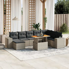 9-piece Loungeset with cushions poly rattan grey
