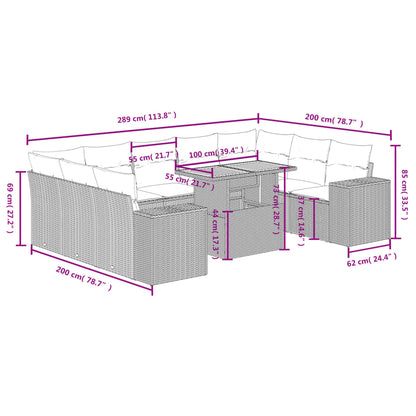 10-Delige Loungeset Met Kussens Poly Rattan Zwart