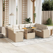 10-piece Lounge Set with Cushions Poly Rattan Beige