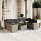 10-delige Loungeset met kussens poly rattan grijs