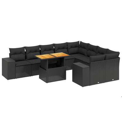 10-Delige Loungeset Met Kussens Poly Rattan Zwart
