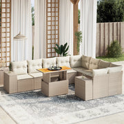 10-piece Lounge Set with Cushions Poly Rattan Beige