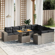Loungeset 10-delig poly rattan grijs