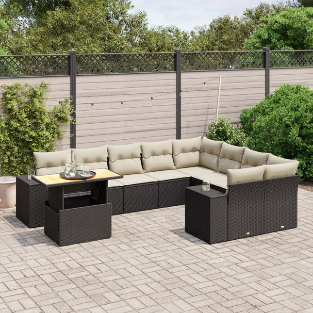 10-Delige Loungeset Met Kussens Poly Rattan Zwart