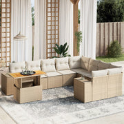10-piece Lounge Set with Cushions Poly Rattan Beige