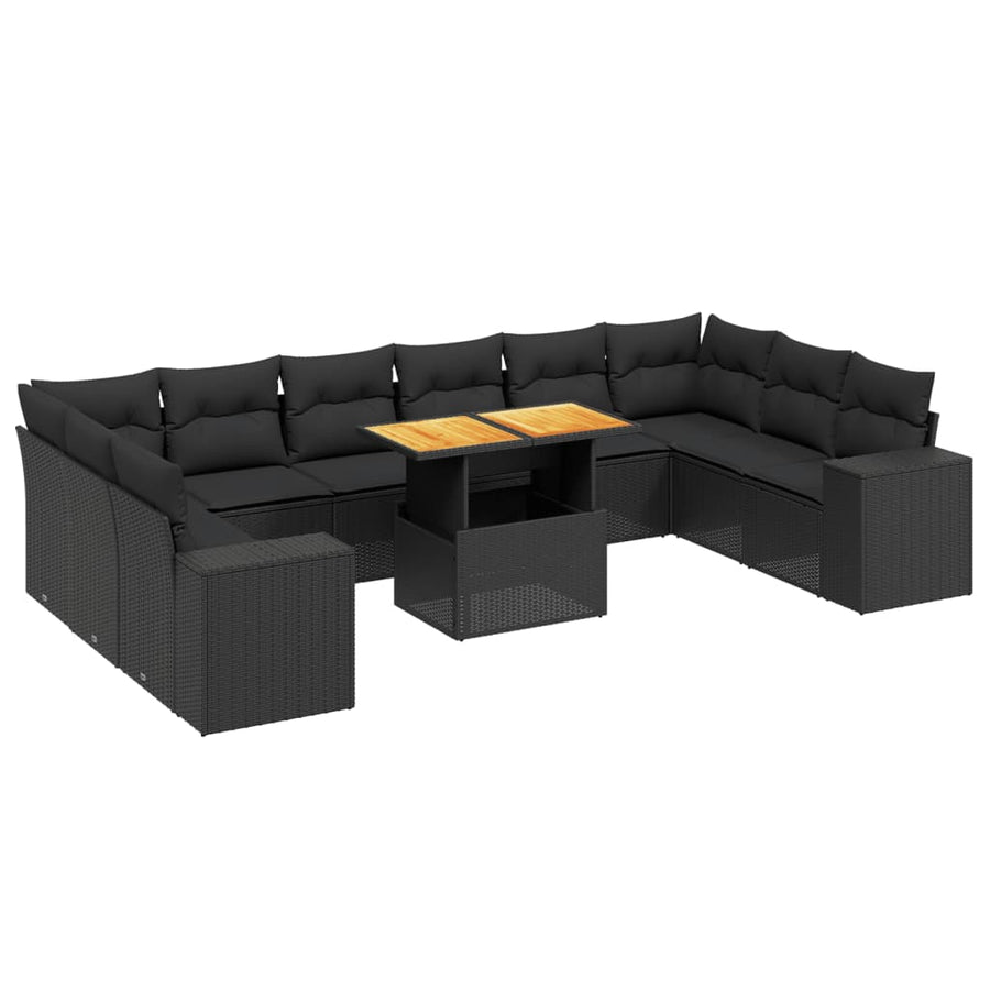 11-Delige Loungeset Met Kussens Poly Rattan Zwart