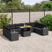 Loungeset poly rattan 11-delig zwart