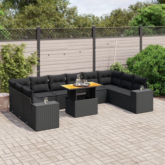 11-Delige Loungeset Met Kussens Poly Rattan Zwart