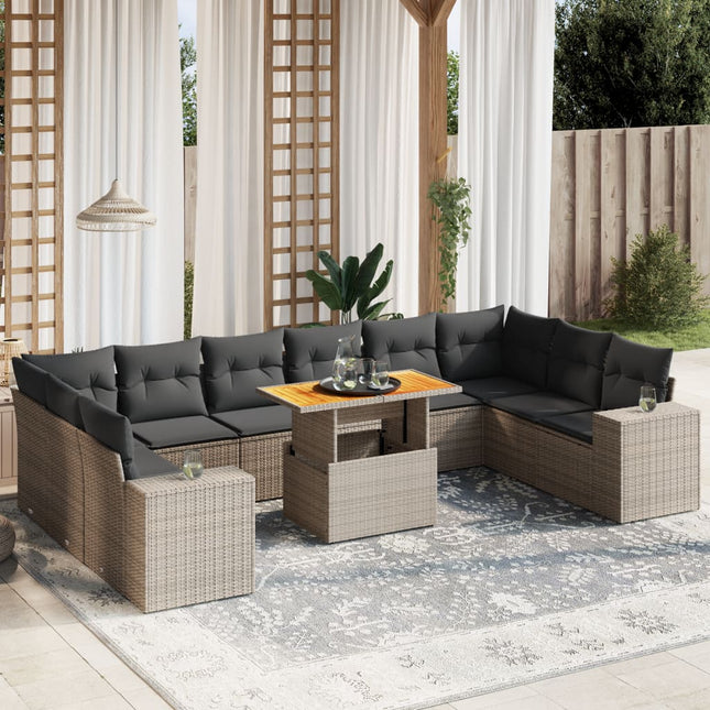 11-delige Loungeset met kussens poly rattan grijs