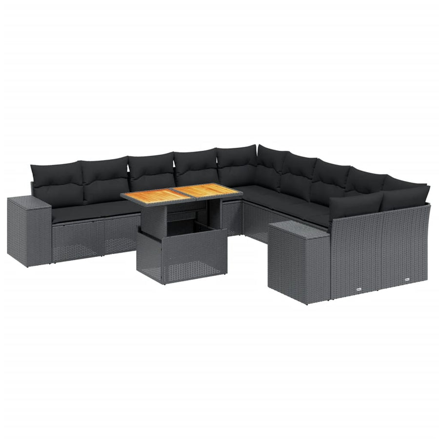 11-Delige Loungeset Met Kussens Poly Rattan Zwart