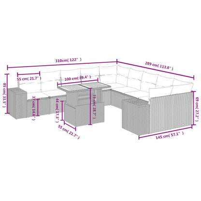 11-delige Tuinset met kussens poly rattan beige