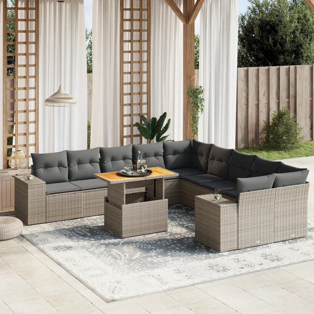 11-delige Loungeset met kussens poly rattan grijs