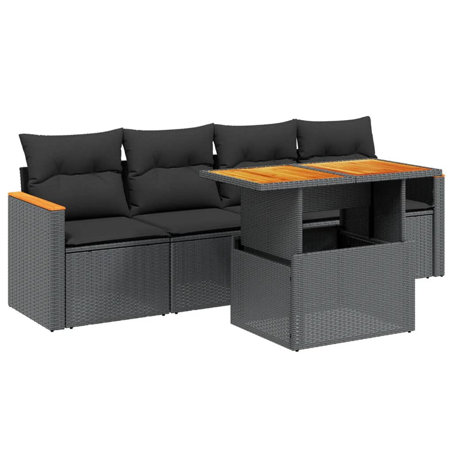 5-Delige Loungeset Met Kussens Poly Rattan Zwart