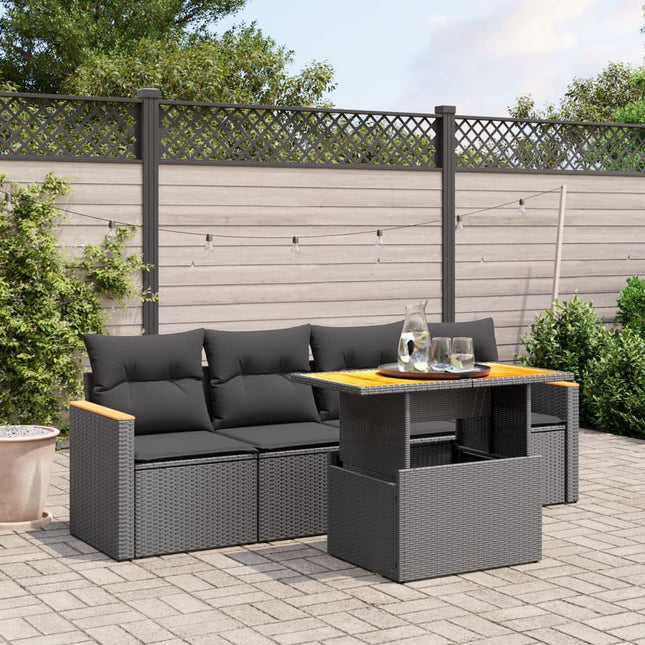 5-Delige Loungeset Met Kussens Poly Rattan Zwart