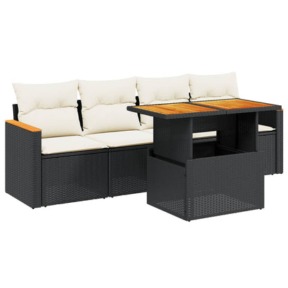 5-Delige Loungeset Met Kussens Poly Rattan Zwart
