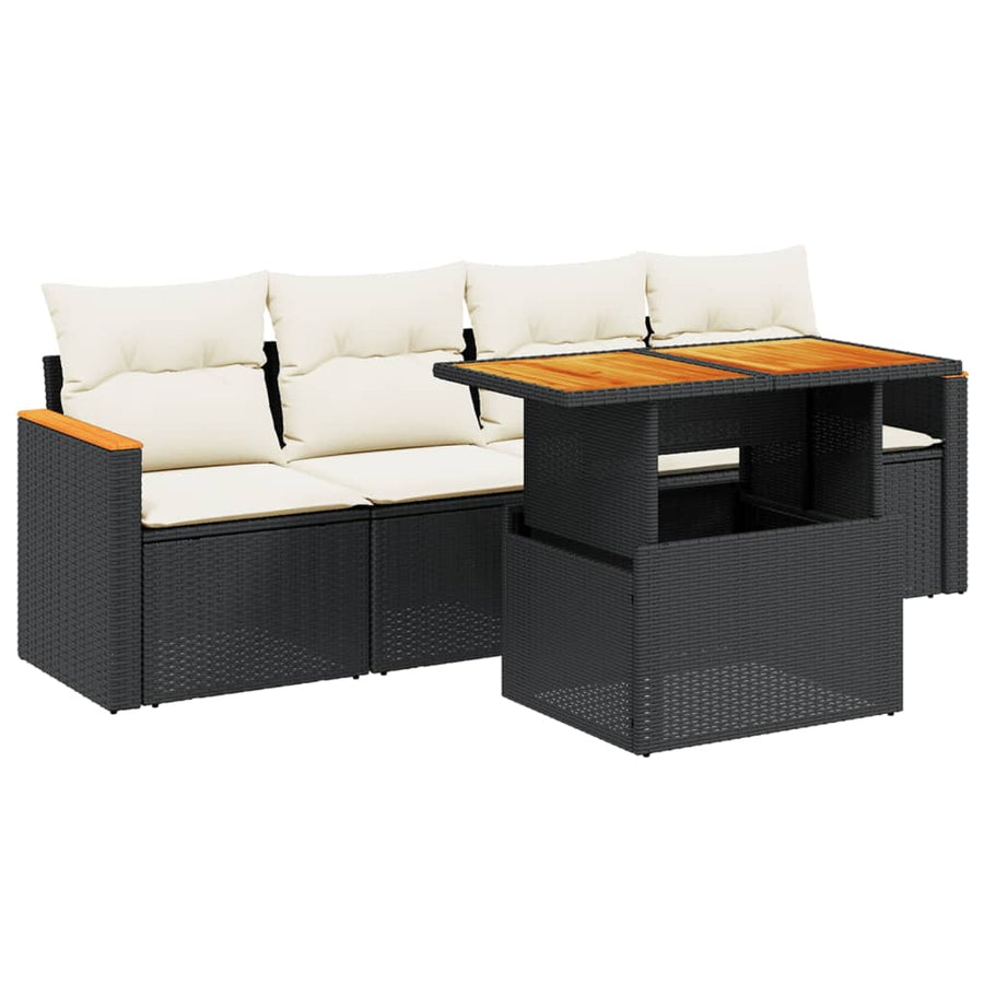 5-Delige Loungeset Met Kussens Poly Rattan Zwart