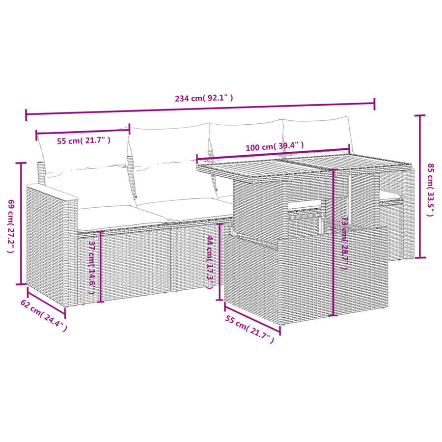 5-Delige Loungeset Met Kussens Poly Rattan Zwart