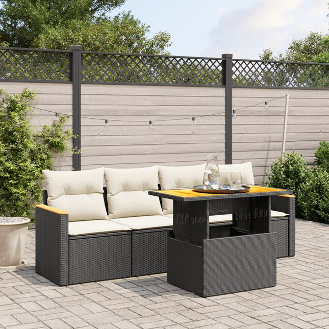 5-Delige Loungeset Met Kussens Poly Rattan Zwart