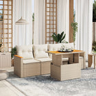 5-delige Loungeset met kussens poly rattan beige