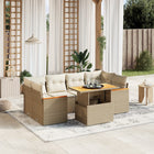 7-delige Loungeset met kussens poly rattan beige