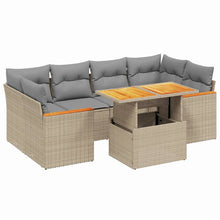 7-delige Loungeset met kussens poly rattan beige