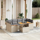 7-delige Loungeset met kussens poly rattan beige