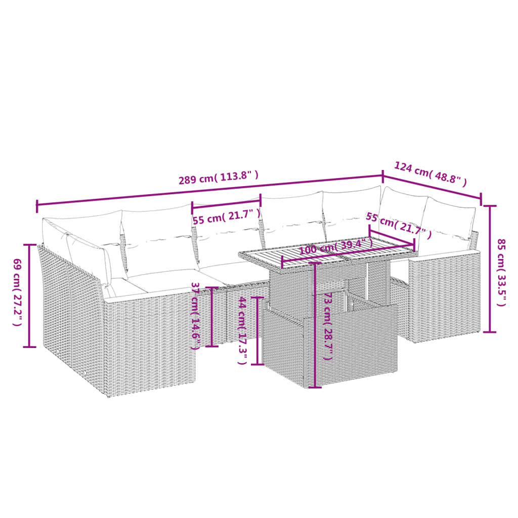 8-Delige Loungeset Met Kussens Poly Rattan Zwart