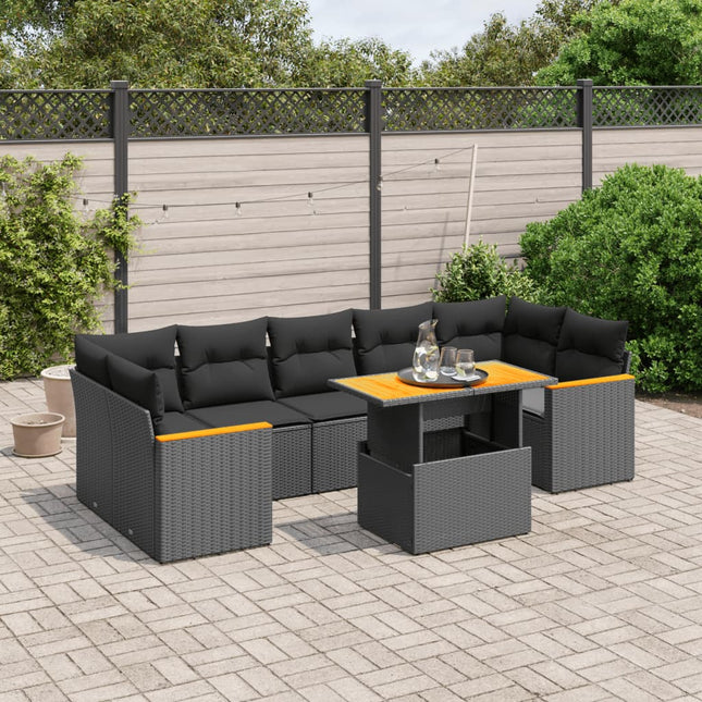 8-Delige Loungeset Met Kussens Poly Rattan Zwart