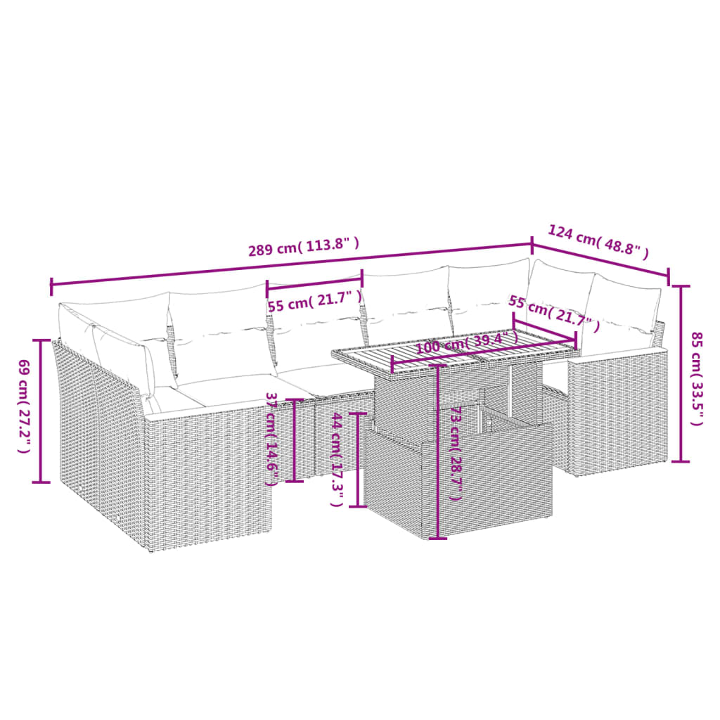 8-Delige Loungeset Met Kussens Poly Rattan Zwart