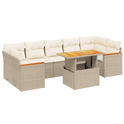 8-delige Loungeset met kussens poly rattan beige