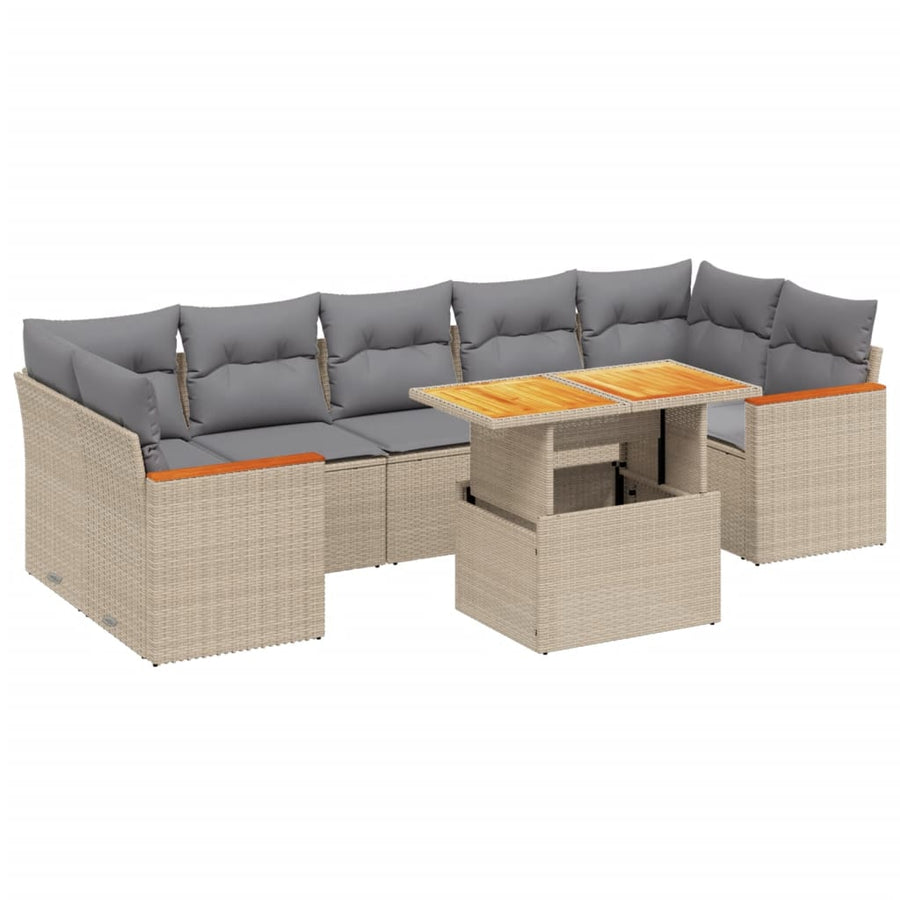 8-delige Loungeset met kussens poly rattan beige