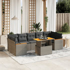 8-delige Loungeset met kussens poly rattan grijs