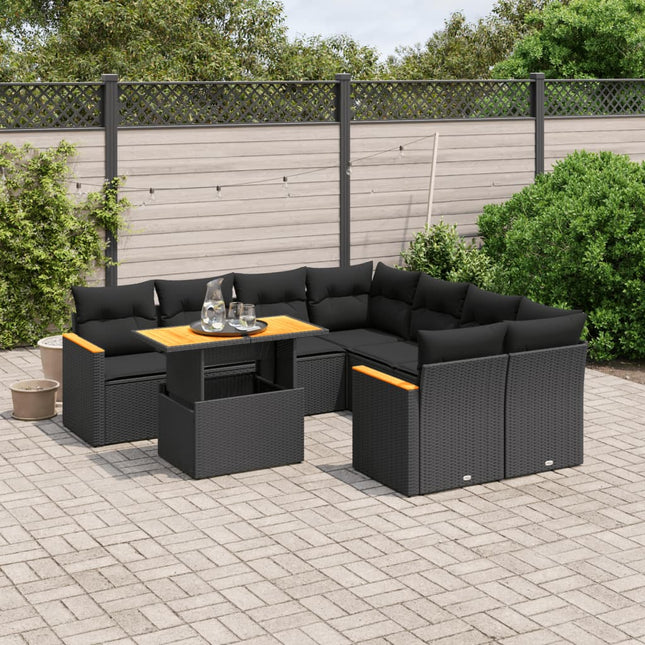 9-Delige Loungeset Met Kussens Poly Rattan Zwart