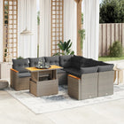 9-delige Loungeset met kussens poly rattan grijs