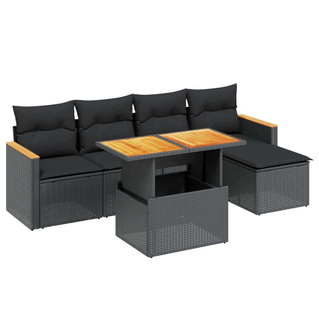 6-Delige Loungeset Met Kussens Poly Rattan Zwart