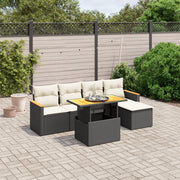 Loungeset 6-delig poly rattan zwart