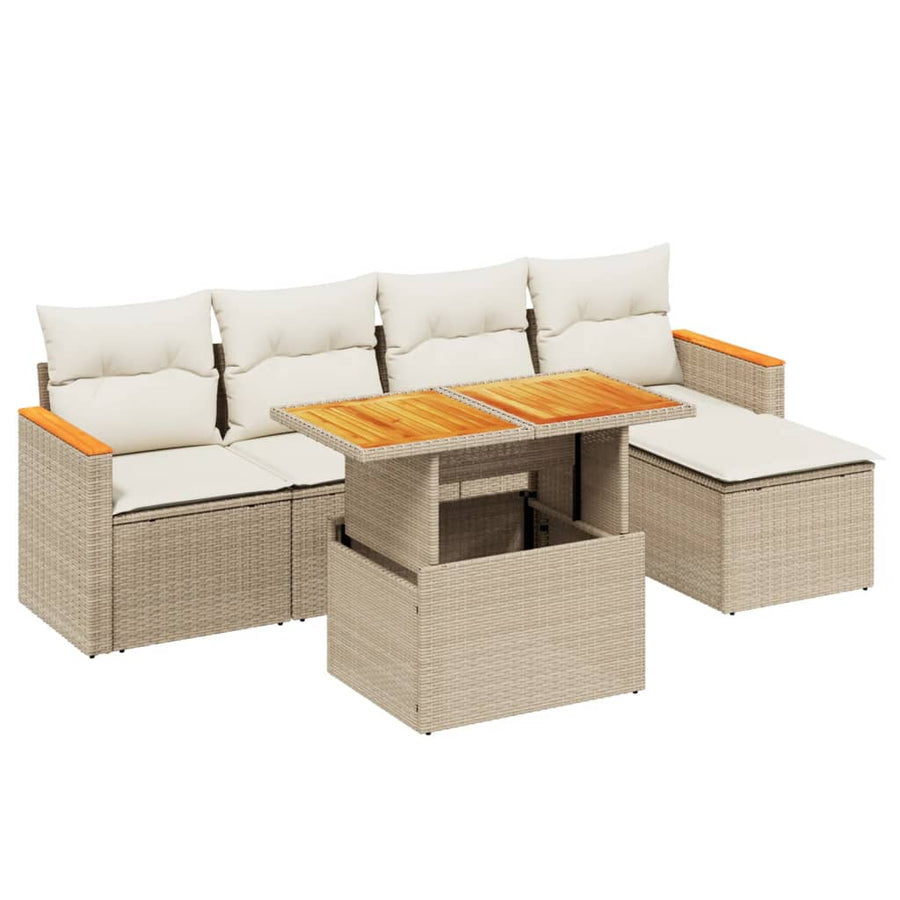 6-delige Loungeset met kussens poly rattan beige