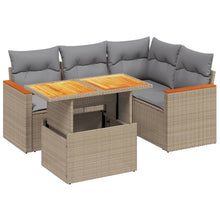 5-delige Loungeset met kussens poly rattan beige