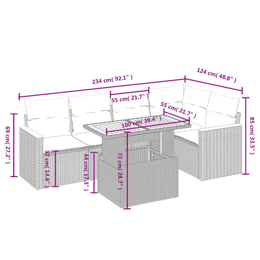 6-Delige Loungeset Met Kussens Poly Rattan Zwart