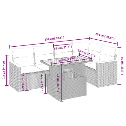 6-Delige Loungeset Met Kussens Poly Rattan Zwart