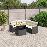 6-piece Lounge Set with cushions poly rattan black