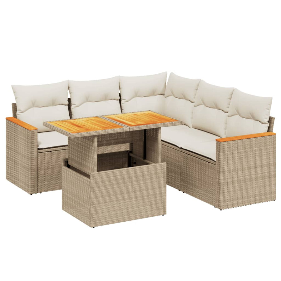 6-delige Loungeset met kussens poly rattan beige