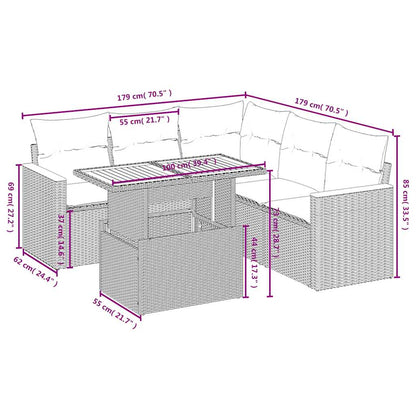 6-delige Loungeset met kussens poly rattan beige