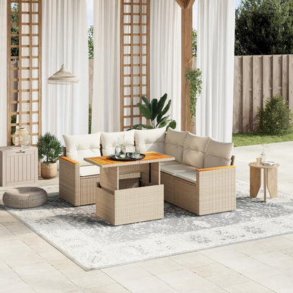 6-delige Loungeset met kussens poly rattan beige