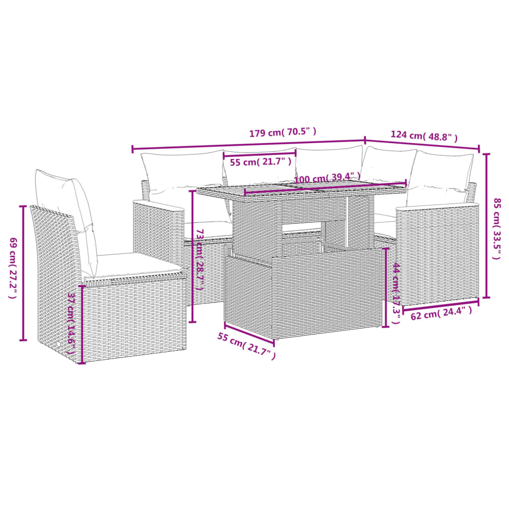 6-Delige Loungeset Met Kussens Poly Rattan Zwart