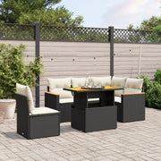 6-piece Lounge Set with cushions poly rattan black
