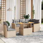 6-piece Lounge Set with cushions poly rattan beige